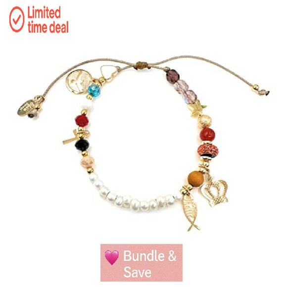 Handmade Jesus Life Story Charm Bracelet, Stretch Fit, Gold Plated - Picture 7 of 8